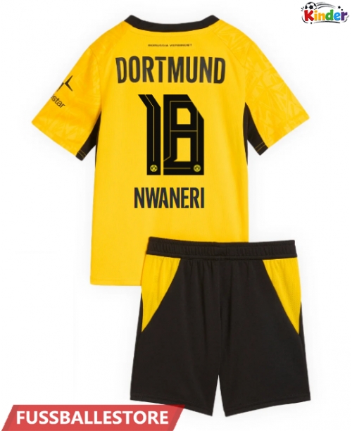 Günstige Borussia Dortmund Ethan Nwaneri #18 Heimtrikotsatz Kinder 2026-27 Kurzarm (+ Kurze Hosen)